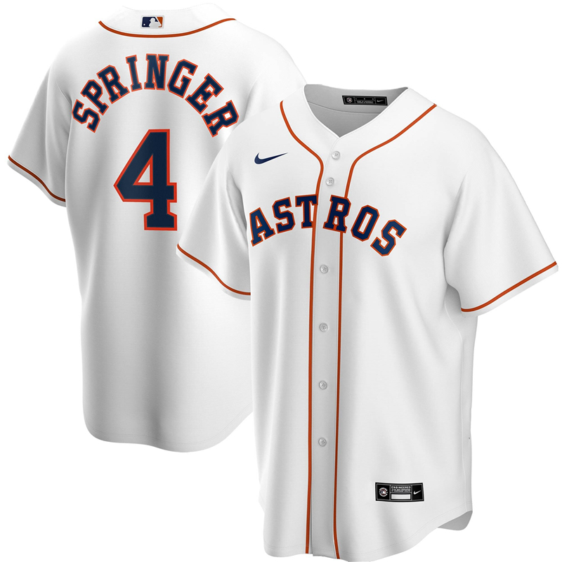 2020 MLB Men Houston Astros #4 George Springer Nike White Home 2020 Replica Player Jersey 1->houston astros->MLB Jersey